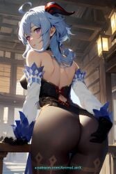 1girls ai_generated ass blush breasts clothes female female_only ganyu_(genshin_impact) genshin_impact looking_at_viewer looking_back outdoors panties shoulders solo thighs underpants