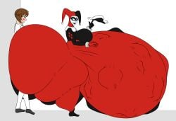 against_wall aregularslime ass batman_(series) belly belly_bulge big_ass big_belly blush dc dc_comics female female_focus female_pred harley_quinn harley_quinn_(classic) huge_ass huge_belly hyper_ass hyper_belly larger_female mass_vore same_size_vore size_difference solo_focus vore