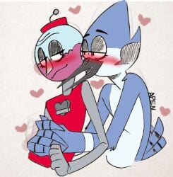 anthro anthro_on_anthro anthro_only aroused avian beak benson benson_dunwoody bird blue_body blue_feathers blue_jay blush cartoon_network couple cuddling duo feathers gay gumball_machine half-closed_eyes hand_on_belly hand_on_stomach heart hugging hugging_from_behind jay_(bird) leaning leaning_back love machine male male/male male_focus male_only mordecai mordecai_(regular_show) object regular_show romantic romantic_ambiance romantic_couple seducing seductive seductive_eyes seductive_look seductive_smile smile smirk warner_brothers wtf yaoi
