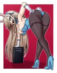 1girls ass ass_focus asuna_(blue_archive) asuna_(bunny)_(blue_archive) asuna_(bunny_girl)_(blue_archive) bangs_over_one_eye bent_over blonde_hair blue_archive blue_eyes blush bowtie bunny_ears bunny_girl bunny_tail bunnysuit female female_focus female_only hand_on_butt high_heels large_breasts light-skinned_female light_skin long_hair looking_back lordguyis mole_on_breast one_eye_obstructed presenting_hindquarters thighs tights