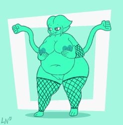 2022 2_tails 3_toes 5_fingers absurd_res aliasing alien alien_humanoid areola armwear belly belly_overhang big_belly breasts clothing deep_navel digital_media_(artwork) eyebrows eyelashes feet female fingers fishnet_armwear fishnet_clothing fishnet_legwear flat_colors full-length_portrait genitals geometric_background green_background green_body hand_on_breast heart_areola heart_nipples heart_symbol hi_res humanoid innie_pussy legwear lewdnova looking_at_viewer lunoid medium_breasts mindy_(imbynova) mostly_nude mouth_closed multi_tail navel nipples not_furry overweight overweight_female overweight_humanoid portrait pupils pussy shadow signature simple_background snout standing tail tail_hand teal_eyes thick_thighs three-quarter_view toes trans_(lore) trans_woman_(lore) unusual_anatomy unusual_tail white_pupils wide_hips