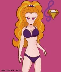 1girls 2024 adagio_dazzle artist_name artist_request belly belly_button big_hair curly_hair curvy diamond equestria_girls female female_only hasbro large_hair light-skinned_female light_skin lingerie lingerie_only looking_at_viewer musical_note my_little_pony navel orange_hair pink_background pink_eyes purple_bra purple_lingerie purple_panties slim_waist solo spiked_hair_ornament spikes twitter twitter_link twitter_username villain villainess