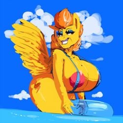 1girls 1milf anthro areola areola_slip ass ass beach big_ass big_breasts big_butt bikini blue_nails breasts cleavage clothing cutie_mark equine eyebrows eyelashes eyeshadow feathered_wings female female_anthro female_focus female_only friendship_is_magic glistening glistening_body glistening_fur grin hasbro holding_object huge_breasts huge_thighs inflatable innefective_clothing inner_tube legs_in_water long_hair mare markings mature mature_female milf mole_(marking) mother my_little_pony narrowed_eyes nipple_bulge nipple_outline nipples one-piece_swimsuit outside partially_submerged pegasus skimpy sling_bikini smile smiling smutbooru snout solo solo_female spread_wings standing standing_in_water stormy_flare_(mlp) submerged_legs sunlight thick_thighs thighs two-piece_swimsuit wide_hips wings