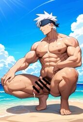 1boy ai_generated balls bara big_balls big_penis completely_nude cum erection foot gay gay_sex hatake_kakashi male male_focus male_only muscular muscular_male naruto nipples nude penis sex solo solo_focus solo_male yaoi