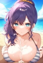 1boy 1girls ai_generated asahina_mafuyu big_breasts bikini blue_eyes blush boobjob breasts breasts_out breasts_squeezed_together cleavage clothed clothing completely_naked completely_naked_female completely_nude completely_nude_female cum cum_drip cum_on_breasts cum_on_face cumshot female female_focus high_resolution highres looking_at_viewer male naked paizuri partially_clothed partially_clothed_female partially_nude partially_undressed penis pov pressing_breasts_together project_sekai purple_hair solo_focus swimsuit swimwear titjob tits_out