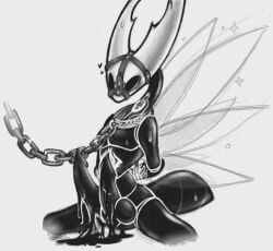 2_penises 6_wings anthro arms_tied arms_tied_behind_back arthropod_abdomen big_penis biped black_body bodily_fluids bondage bound branded chain_leash chains collar diphallia diphallism erection genitals hands_behind_back heart_symbol hollow_knight hollow_knight_(character) huge_cock leash leashed_collar male multi_genitalia multi_penis multi_wing muzzle_(object) muzzled penis simple_background sinmarshmallow sitting sitting_on_ground solo sparkles spread_wings sweat team_cherry unusual_bodily_fluids vessel_(species) wings