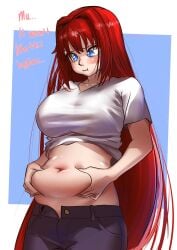 aozaki_aoko bbw belly_grab big_belly big_female blush chubby chubby_female embarrassed fat fat_ass fat_female fat_fetish fat_girl fat_woman fatty fukou_da_man grabbing_belly large_female melty_blood overweight overweight_female plump pork_chop red_hair tsukihime tubby weight_conscious weight_gain