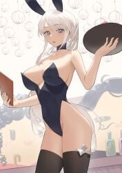 1girls absurd_res absurdres arm_up armpits azur_lane bare_armpits bare_arms bare_chest bare_hands bare_hips bare_shoulders bare_skin bare_thighs black_bunny_ears black_bunnysuit black_collar black_legwear black_leotard black_stockings black_thighhighs breasts breedable bunny_ears bunny_girl cleavage cleft_of_venus collar collarbone curvy curvy_body curvy_female curvy_figure curvy_hips curvy_thighs dot_nose elbows enterprise_(azur_lane) eyebrows_visible_through_hair female female_focus female_only fingernails fingers groin half_naked hands_up high_resolution highres hourglass_figure large_breasts legs legwear leotard light-skinned_female light_skin long_hair looking_at_viewer lordol naked naked_female nude nude_female open_mouth parted_lips playboy_bunny ponytail purple_eyes purple_eyes_female pussy shoulders sideboob silver_hair silver_hair_female simple_background slender_body slender_waist slim_girl slim_waist solo standing stockings thick_thighs thighhighs thighs thin_waist tray underboob upper_body v-line white_background white_eyebrows white_hair white_hair_female wide_hips