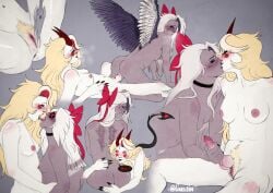 1futa angel angel_wings ass ass_focus ass_grab breasts caelsin charlie_morningstar_(hazbin_hotel) choker clitoris demon demon_girl demon_horns demon_tail female forked_tongue from_behind from_behind_position futa_on_female futa_sans_balls futanari hairy hairy_pussy handjob hazbin_hotel intersex kissing knot knotted_penis lesbian_sex nude nude_female nude_futanari on_all_fours pose possessive precum precum_drip pussy pussy_juice reverse_cowgirl_position ridged_penis scars spear tongue_kiss tongue_out vaggie_(hazbin_hotel) weapon yuri