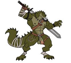 abs absurd_res anthro balls belt darknaigart flaccid foreskin genitals green_body half-erect hi_res humanoid_genitalia humanoid_penis jewelry leg_wrap lizardfolk male male_only melee_weapon muscular muscular_anthro muscular_male necklace nipples pecs penis scalie shoulder_pads simple_background solo sword uncircumcised weapon white_background