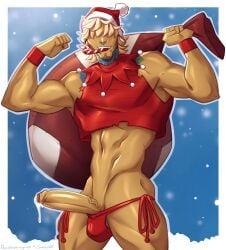 1boy abs ashley_(thepancakehub) ball_bulge blonde_hair bulge candy_cane candy_cane_in_mouth christmas christmas_headwear cocky crop_top cum ear_gauge erection facial_hair flexing flexing_bicep gasaiv hair_over_eyes lip_piercing looking_at_viewer male male_only mouth_hold muscular muscular_arms muscular_thighs neck_tattoo nose_piercing nose_ring penis penis_out sack side-tie_panties smile smiling_at_viewer smirk smirking_at_viewer smooth_skin solo solo_male standing stubble tattoo thepancakehub underwear wristband