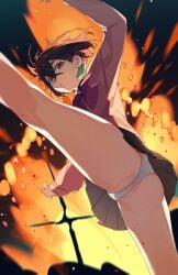 ayase_momo brown_hair clothed dandadan earrings explosion from_below panties pantyshot pussy spread_legs thighs underwear upskirt