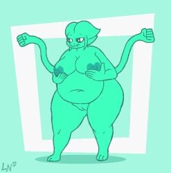 2022 2_tails 3_toes 5_fingers absurd_res aliasing alien alien_humanoid areola belly belly_overhang big_belly breasts deep_navel digital_media_(artwork) eyebrows eyelashes feet female fingers flat_colors full-length_portrait genitals geometric_background green_background green_body hand_on_breast heart_areola heart_nipples heart_symbol hi_res humanoid innie_pussy lewdnova looking_at_viewer lunoid medium_breasts mindy_(imbynova) mouth_closed multi_tail navel nipples not_furry nude overweight overweight_female overweight_humanoid portrait pupils pussy shadow signature simple_background snout standing tail tail_hand teal_eyes thick_thighs three-quarter_view toes trans_(lore) trans_woman_(lore) unusual_anatomy unusual_tail white_pupils wide_hips