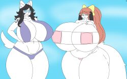 2girls big_breasts bikini breasts cleavage female furry gilf holly_applebee huge_breasts it_me_dark maggie_applebee milf mother_and_daughter thick_thighs wide_hips