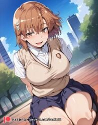 1girls ai_generated alternate_breast_size big_breasts breasts busty castle12 curvaceous curvy curvy_body curvy_female curvy_figure female huge_breasts large_breasts misaka_mikoto outdoors skirt solo sweat sweating sweaty sweaty_body sweaty_breasts thick_thighs thighs to_aru_kagaku_no_railgun venus_body voluptuous