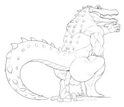 aetherxov alligator alligatorid anthro ass balls bodily_fluids claws crocodilian crocodylid crouching fart feces feces_pile genital_fluids genitals hi_res looking_back male muscular nude open_mouth peeing peeing_on_ground pooping_on_floor raised_tail reptile scalie scat slightly_muscular solo tail teeth urine urine_on_ground