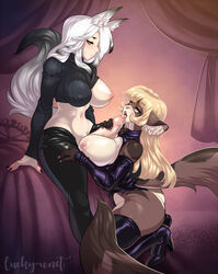 1futa 1girls animal_ear_fluff animal_nose ass big_breasts big_penis black_fingernails black_pants blonde_hair boots bottomless breastless_clothes brown_fur cat_ears character_request clothed clothing cropped_sweater detached_sleeves duo erection female fluffy_tail foreskin foreskin_play fox_ears fox_tail furry furry_female futa_on_female futanari high_heel_boots highleg_leotard huge_breasts humanoid humanoid_penis intact interspecies kemonomimi kera large_breasts large_penis leather_pants licking light-skinned_futanari light_skin luckypan nipples no_bra one_breast_out open_fly original paizuri partially_clothed partially_retracted_foreskin penis pink_fingernails sweater tail tail_through_clothes thick_thighs thigh_high_boots thong_leotard tongue tongue_out uncut very_long_tail white_hair wide_hips