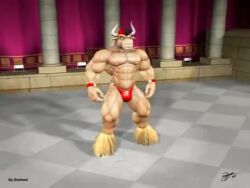 3d animated bara beef_show braford braford0005 bulge bull flexing male male_focus male_only mp4 muscular muscular_male no_sound oscar_(braford) red_hat red_speedo solo solo_male tagme video