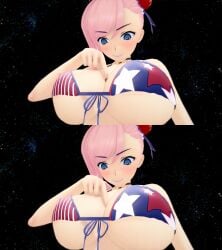 astronomical_hyper big_breasts bigger_than_earth bikini blue_eyes breasts cleavage earth fate/grand_order fate_(series) giantess giga_giantess miyamoto_musashi_(fate) miyamoto_musashi_(swimsuit_berserker) pink_hair planet space tagme xavierhuge