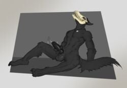 1boy andr0ch animal_genitalia anthro black_body black_fur black_penis bodily_fluids bone canid canine fur genital_fluids genitals knot mal0 male male_only male_scp-1471 malo mammal masturbation penile penile_masturbation penis pent_up precum precum_string scp-1471 scp-1471-a scp_foundation sheath sitting skull solo spread_legs spreading