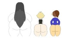 1boy 1futa 1girls ass ass_chart ass_comparison basil_(omori) blonde_hair breasts clothes comparing comparison facing_away facing_away_from_viewer ghost ghost_girl hoodie huge_breasts kim_(omori) lewd_catz mari_(omori) omori pale-skinned_female pale_skin pawb self_upload shaved_side white_skin yellow_hair