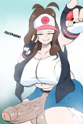 1futa big_breasts clothed clothing erection foreskin futa_only futanari hilda_(pokemon) huge_cock hyper hyper_penis intersex light-skinned_futanari long_hair looking_at_viewer mostly_clothed partially_retracted_foreskin penis pokemon pokemon_bw solo solo_futa tagme uncircumcised uncut zeltanari