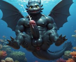 1boy abs ai_generated anthro anus ass ass_focus balls bara big_ass big_balls big_muscles big_nipples big_pecs big_penis black_body booster_rex cum cum_drip cum_in_water cum_on_body cum_on_penis cumshot dragon dreamworks ejaculation erect_nipples erection fangs fully_submerged gay how_to_train_your_dragon huge_balls huge_cock huge_muscles huge_nipples huge_pecs hunk male male_only muscular muscular_anthro muscular_male navel night_fury nipples nude orgasm pecs penis reptile scalie solo spikes_(anatomy) toothless underwater water wings