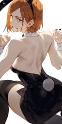 1girls bunny bunny_costume bunny_ears bunny_girl bunnysuit female female_only jujutsu_kaisen kugisaki_nobara orange_hair short_hair smug solo squatting thighhighs tomboy