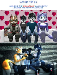 3d absurd_res anthro bottomwear breasts brother brother_and_sister canid canine clothed clothed/nude clothing clothing_lift cupping_breasts cupping_chin denim denim_clothing felix_(striped_sins) female fox fox_mccloud furniture group hand_holding hi_res humor jeans joke krystal male male/female mammal nintendo nude pants procyonid raccoon ryder_(striped_sins) shirt shirt_lift sibling sister sofa star_fox t-shirt topless topless_female topwear video_games willitfit