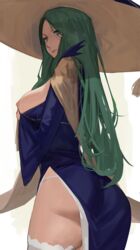 1girls alternate_costume ass back back_view bangs big_ass big_breasts blue_dress breasts dress female female_only fire_emblem fire_emblem:_three_houses fire_emblem_heroes forehead green_eyes green_hair halloween halloween_costume hartman_hips hat highres j@ck large_ass large_breasts long_green_hair long_hair long_sleeves looking_at_viewer looking_back nintendo official_alternate_costume panties parted_bangs rhea_(fire_emblem) rhea_(halloween)_(fire_emblem) solo underwear white_panties wide_sleeves witch witch_hat