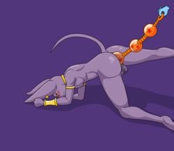 anal_beads anthro beerus blush disembodied_hand domestic_cat dragon_ball dragon_ball_(object) dragon_ball_anal_beads dragon_ball_super felid feline felis gold_(metal) gold_jewelry hairless hairless_cat hi_res jewelry male male/male male_only mammal nude sex_toy solo_focus sphynx_(cat) toned_body watersucc