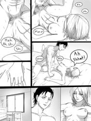 1boy 1girls abs alternate_universe annie_leonhardt athletic_female athletic_male attack_on_titan bed black_and_white breasts comic crimson_loba english_text eren_jaeger female_abs gripping_sheets hair_bun hair_down hands_on_hips long_hair manbun medium_breasts missionary_position modern_au movement_lines nipples nude nude_female nude_male nude_sex on_bed penis pussy sex sex_on_bed shingeki_no_kyojin skinny spread_legs sweatdrop tagme text vagina vaginal vaginal_penetration vaginal_sex