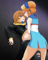 blue_eyes blush brown_hair cheerleader coupe50 hairband heroman joey_jones kissing lina_davis long_hair open_mouth saliva