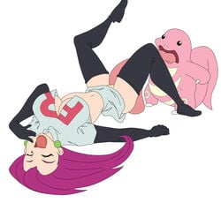 1boy 1boy1girl 1girls boots breasts clitoral_stimulation cunnilingus extreme_cunnilingus female high_heel_boots human jessie_(pokemon) licking licking_clitoris lickitung long_tongue masterman114 oral pokemon pokephilia team_rocket thigh_boots tongue_on_pussy vagina very_long_tongue