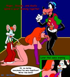 1girls 2anthro canon_couple crossover disney female goofy human jessica_rabbit male married_couple mr._neutron nipples penis roger_rabbit straight testicles who_framed_roger_rabbit