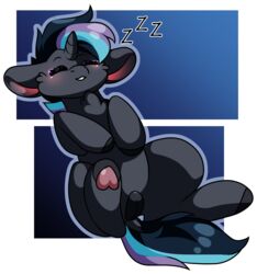 alpha_channel animal_genitalia belly_scales big_ears_(character) black_body blush equid equine female feral genitals hasbro hooves horse mammal my_little_pony oc:little_night pony scales sleeping solo vulpiedy