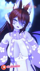 1girls 3d barely_clothed blush breasts fox_ears ginger_hair glubbable heart-shaped_pupils horns kimono large_breasts light_skin looking_at_viewer solo solo_female solo_focus succubus virtual_youtuber vrchat vrchat_avatar