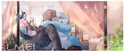 2021 anthro balls belly black_body blue_body blush detailed_background duo embrace felid genitals hi_res hug inside kemono male male/male mammal moobs overweight overweight_male penis ursid white_body yimingsama young