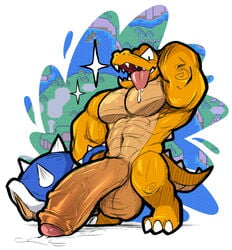 abs anthro balls big_penis bodily_fluids collar crocodilian fangs flexing genital_fluids genitals hexdisciple hi_res huge_cock humanoid_genitalia humanoid_penis hybrid hyper hyper_genitalia hyper_penis koopa_troopa koopa_troopa_(beta) male male_only mario_(series) muscular muscular_male nintendo pecs penis penis_on_floor precum reptile scalie screencap screencap_background shell smile solo spiked_collar spiked_shell spikes spikes_(anatomy) super_mario_world tongue tongue_out video_games