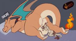 2020 anthro anus ass backsack balls big_balls charizard claws collar covertcanine dragon duo feet feral fire flaming_tail genitals grey_body kale_(covertcanine) male male/male mammal nintendo nude orange_body pillow pokémon_(species) pokemon pokemon_(species) razi_(covertcanine) scalie size_difference sleeping sleeping_on_partner snoring video_games wings