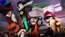 3d balls dialogue double_penetration futanari glasses group group_sex headgear inkling inkling_boy inkling_girl marina_(splatoon) newmarinasfm octoling octoling_boy on_all_fours penetration penis sfm source_filmmaker splatoon splatoon_2 splatoon_2:_octo_expansion text