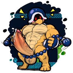 abs balls bara big_penis blush bodily_fluids buzzy_beetle genital_fluids genitals hexdisciple hi_res huge_cock humanoid_genitalia humanoid_penis hyper hyper_genitalia hyper_penis koopa male male_only mario_(series) muscular muscular_male nintendo pecs penis precum scalie smile solo super_mario_bros. super_mario_bros._(nes) video_games