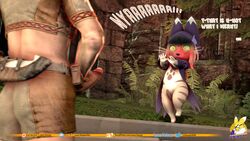 16:9 anthro capcom clothed clothing covering_crotch detailed_background digitigrade duo faceless_character faceless_male feet felid felyne female female_focus feral genitals hi_res hindpaw human human_on_anthro humanoid kespr lynian male male/female mammal monster_hunter monster_hunter_stories monster_hunter_stories_2:_wings_of_ruin paws penis shocked shocked_expression tail_between_legs text toe_curl tsukino_(monster_hunter_stories) url video_games widescreen