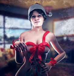 1girls black_hair call_of_duty call_of_duty_black_ops_cold_war call_of_duty_zombies christmas_hat elizabeth_grey_(cod) flickytuts nail_polish naked nude ribbon smirk solo_female