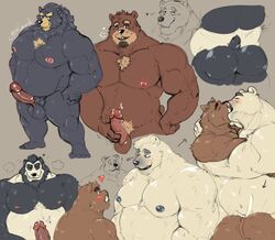 2021 anthro ass balls belly black_body blush brown_body closed_eyes duo embrace erection genitals giant_panda hi_res hug humanoid_genitalia humanoid_hands humanoid_penis kissing male male/male male_only mammal moobs multiple_poses musclegut nipples overweight overweight_male penis polar_bear pose pure_command suid suina sus_(pig) ursid ursine white_body wild_boar