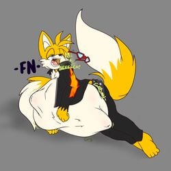 1:1 after_vore anthro belly big_belly burping canid canine digestion_noises duo fox foxynoms hi_res male male_pred mammal oral_vore same_size_vore sega solo_focus sonic_(series) sonic_the_hedgehog_(series) squirming tails vore