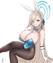 1girls 2021 animal_ears asuna_(blue_archive) asuna_(bunny)_(blue_archive) berserkert black_legwear blue_archive blue_eyes bow bowtie breasts brown_hair bunny_ears bunnysuit eyes_visible_through_hair female female_focus female_only gloves hair_over_one_eye hair_ribbon highres large_breasts leotard long_hair mole mole_on_breast pantyhose playboy_bunny ribbon smile solo solo_female white_gloves