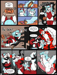 3:4 anthro canid canine comic conditional_dnp devil_costume duo english_text felid female fox halloween halloween_costume halloween_decoration halloween_pumpkin hi_res holidays limbless lustylamb male male/female mammal nipple_fetish nipple_play page_1 page_number pantherine pussyjob sex sex_toy_transformation shrinking size_difference size_transformation tentacle text tiger transformation wings