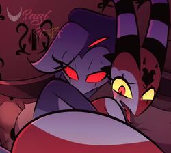 <1_second_video 2d 2d_animation 2girls animated ass blitzo_(helluva_boss) cropped female female_blitzo female_stolas furry genderswap genderswap_(mtf) gif helluva_boss implied_futanari implied_penetration implied_sex laying laying_down laying_on_bed laying_on_side love no_humans no_sound red_skin rule_63 sex sexually_suggestive stolas_(helluva_boss) tagme usagi_star video wholesome yuri