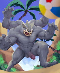 2021 4_arms absurd_res anthro ball balls beach beach_ball erection foreskin genitals hi_res humanoid_genitalia humanoid_penis inflatable machamp male male_focus male_only male_solo multi_arm multi_limb nintendo nude penis pokémon_(species) pokemon pokemon_(species) seaside solo solo_male video_games wolfanine